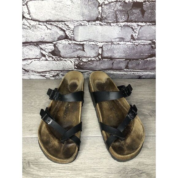 Birkenstock Mayari Black Leather Strappy Toe Post Sandals Women Sz 39EU/8.5M US - Picture 15 of 16